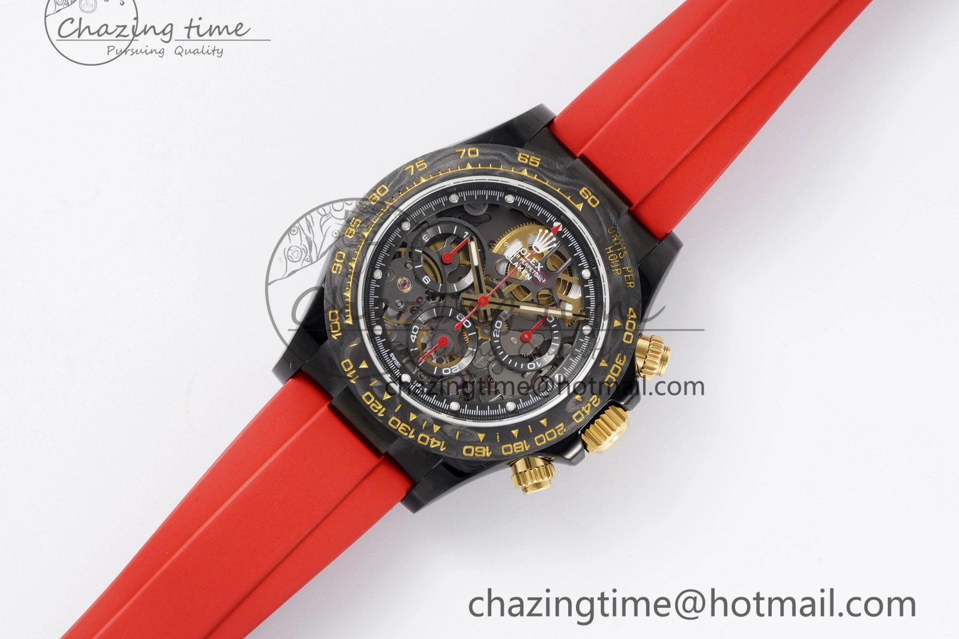 MiroTime 0213 Youthful Daytona PVD Carbon Bezel GETF Best Edition Skeleton Red Dial on Red Rubber Strap SA 1944